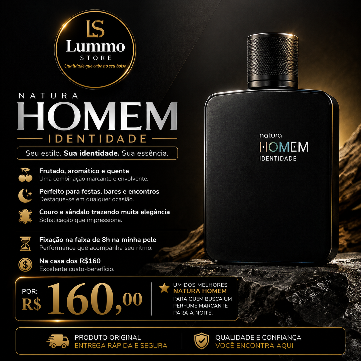 Natura Homem Identidade — Perfume Masculino Frutado, Aromático e Amadeirado